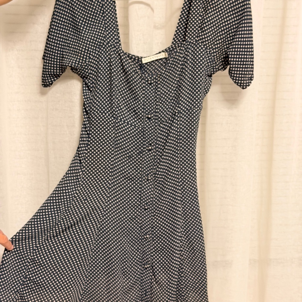 Flynn Skye Navy Polka Dot Button-Front Midi Dress